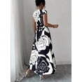 thumbnail image 2 of Womens Black And White Floral Wrap Maxi Dress With Belted Waist, 2 of 4