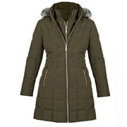 Michael Kors Womens Dark Moss 3/4 Down Puffer Coat Moss Hood B74…