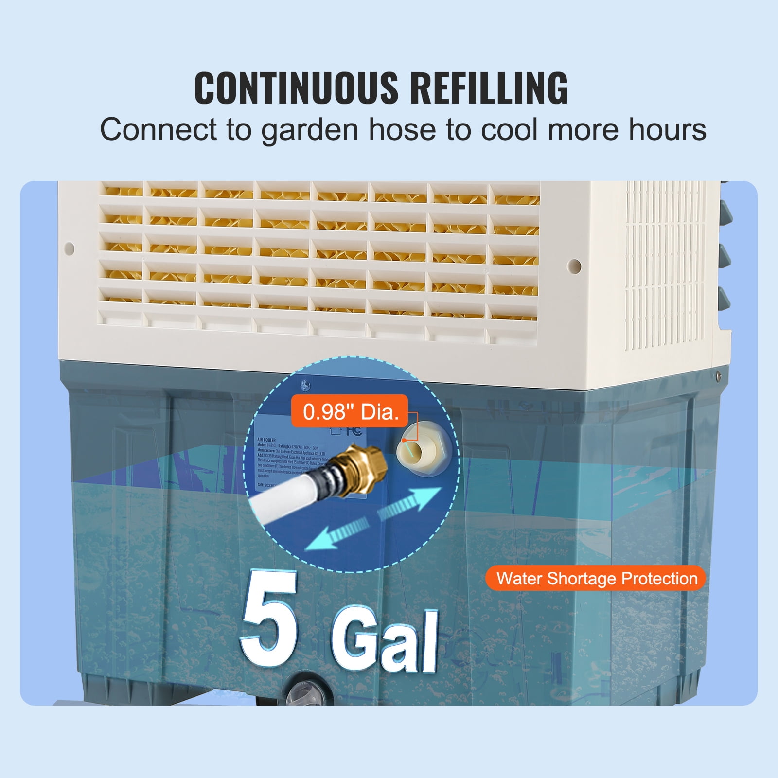 KFFKFF Air Cooling Unit, 1400 CFM Evaporative Cooler, 84° Oscillation, 5 Gal Capacity, Suitable for 550 Sq.ft Area, 3 Speed Control, Indoor and Outdoor Compatible, FCC Certified