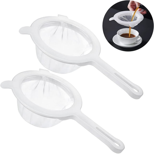 2 PCS Mesh Strainer(Fine and Coarse),Fine Mesh Sieve with Handle For Your Kitchen Essentials,Food Grade Durable Food Strainer Colander Reusable,For Filtering Nut Milks,Fresh Juices,Honey,Coffee,Wine