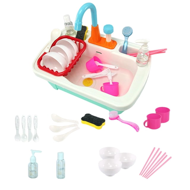 Fregadero de juego con agua corriente Zulema regalo de cumpleaños con Vajilla Fregadero de cocina para niños