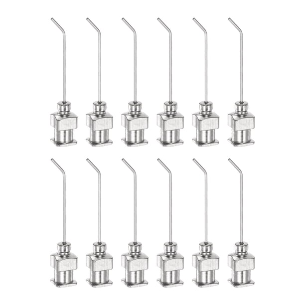 12uds Dispensadoras Agujas, 21 Calibre 1" Inoxidable Acero Romo Punta 45 Grados Dobladas Dispensadoras Agujas para Tinta Cartuchos, Pegamento, Jeringas, Carpintería