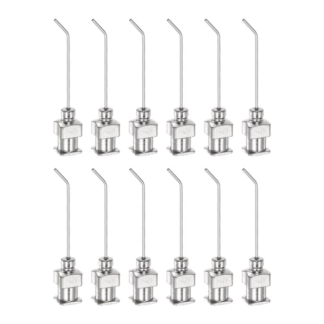 12uds Dispensadoras Agujas, 21 Calibre 1" Inoxidable Acero Romo Punta 45 Grados Dobladas Dispensadoras Agujas para Tinta Cartuchos, Pegamento, Jeringas, Carpintería