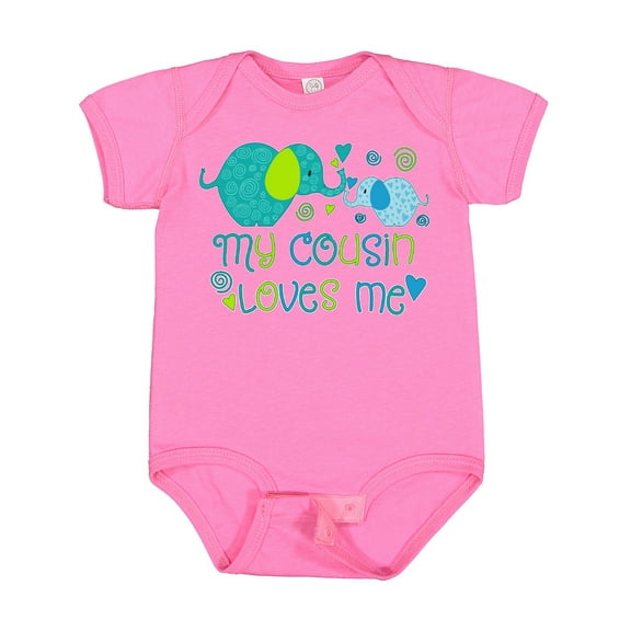 Inktastic My Cousin Loves Me Cute Elephants Boys or Girls Baby Bodysuit