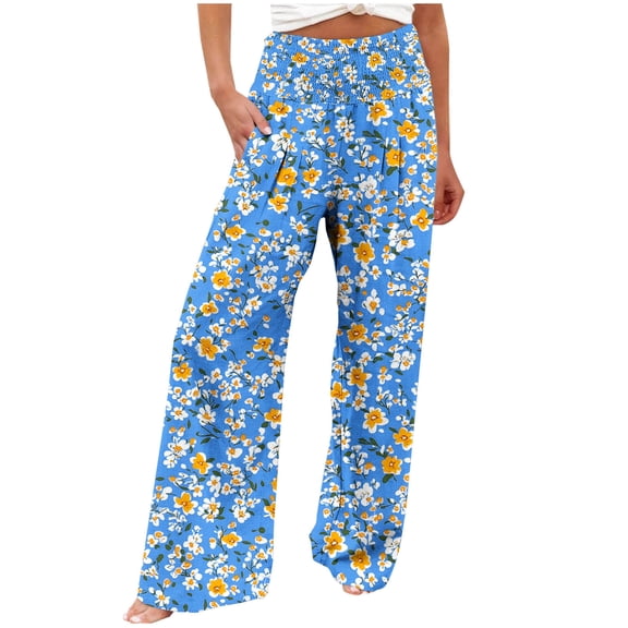 Karymi Plus Size Pants for Women Casual Straight-Leg Flower Print Long Cotton Linen Fabric Skin-Friendly Pants Comfy Loose High Waisted Trousers Pants Long Summer Trousers with Pockets