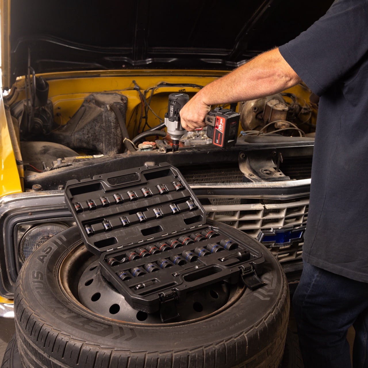 Hyper Tough 37-Piece 3/8-in., 1/2-in. Drive Impact Socket Set, SAE & MM