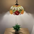 thumbnail image 4 of Tiffany Pendant Lights Fixture Red Orange Stained Glass Rose Flowers LED Bulb Included for Dining Room Hotel Restaurant Cafe 16"W*16"D*75"H, 4 of 9
