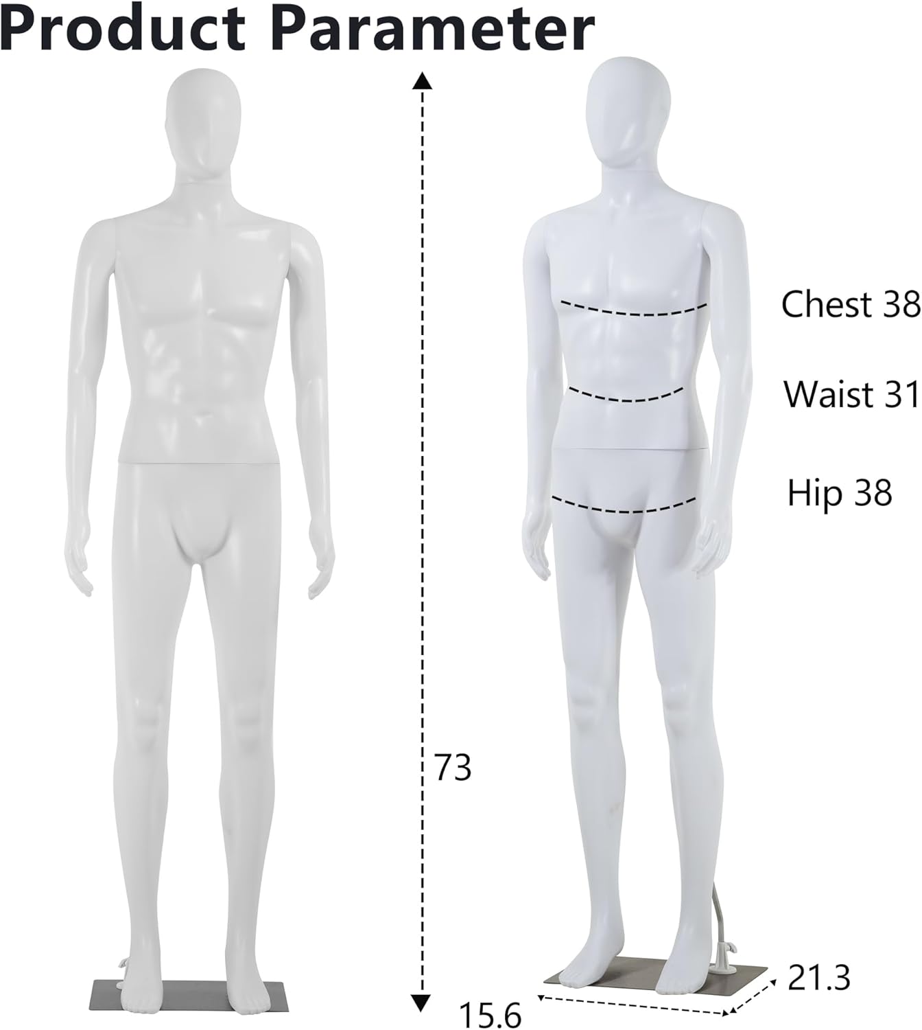 PayLessHere 73in Full Body Male Mannequin White PP Material Display Detachable Torso