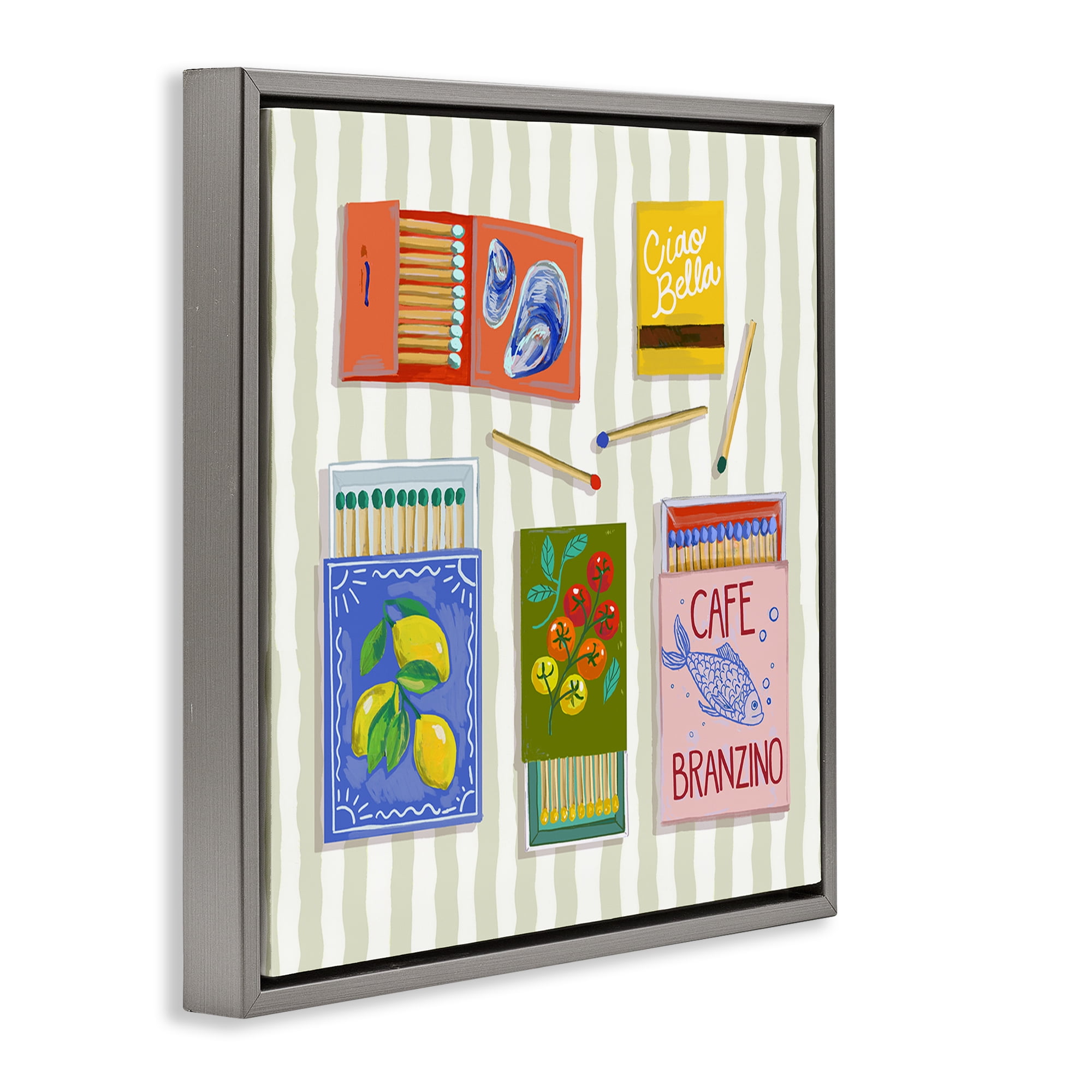 Stupell Industries Ciao Bella Seaside Matchboxes Gray Framed Floater Canvas Wall Art, design by Rachel Nerney