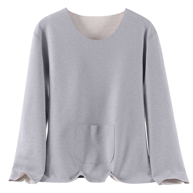 Yuyuzo Hauts de Pyjama Grande Taille pour Femmes Couche de Base en Molleton Thermique sous-Vêtements Col Ras du Cou Chandails à Manches Longues