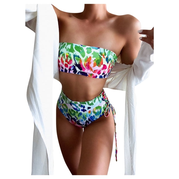 DHFJKG Womens Swimsuits Bikini Swimwear 2 Piece Set Swimsuit Strapless High Waisted Bathing Suit Stylish Beachwear