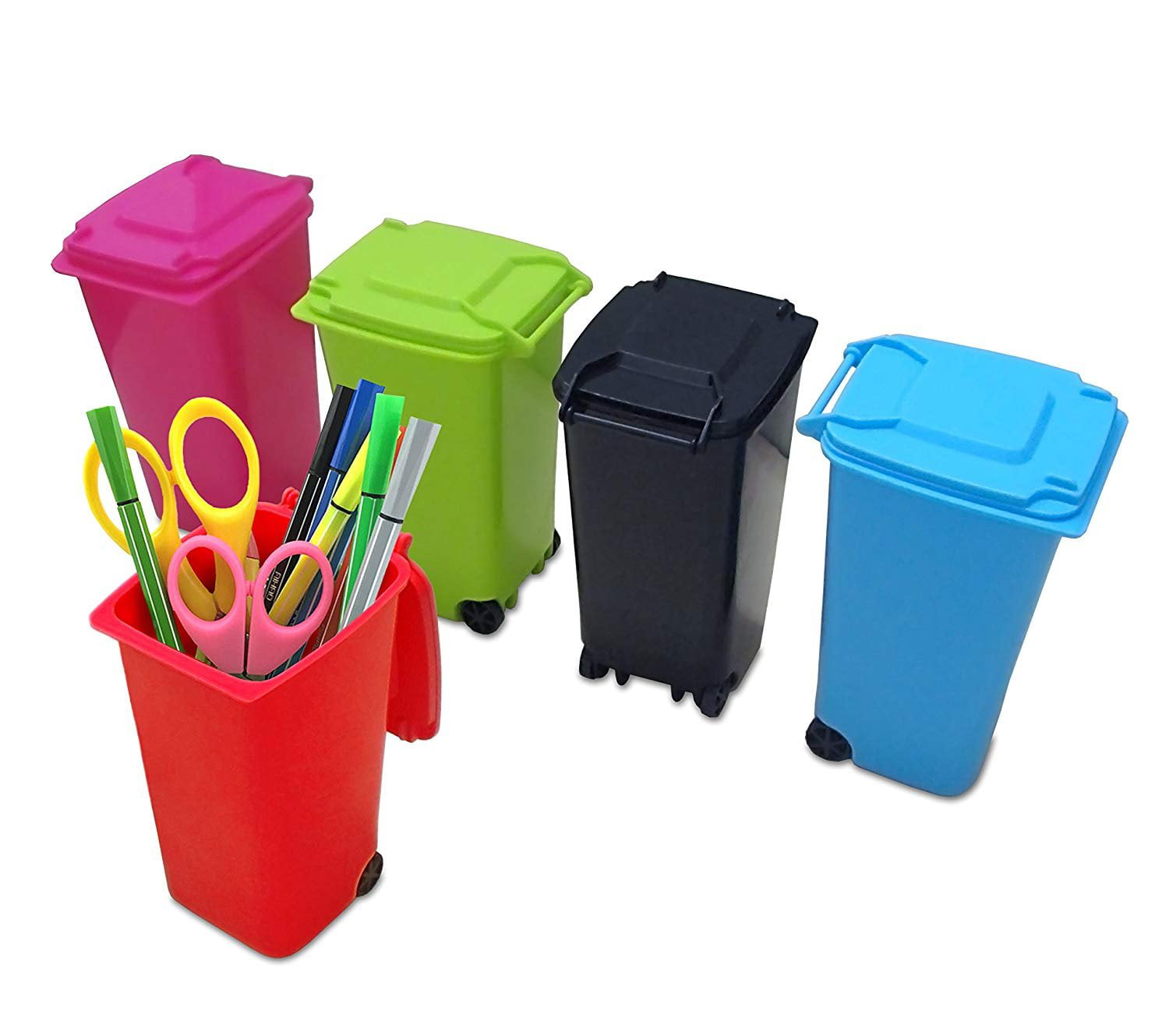 Details about   pencil holder set two Trash /Garbage/ Recycle Cans With Lid on Wheels red 
