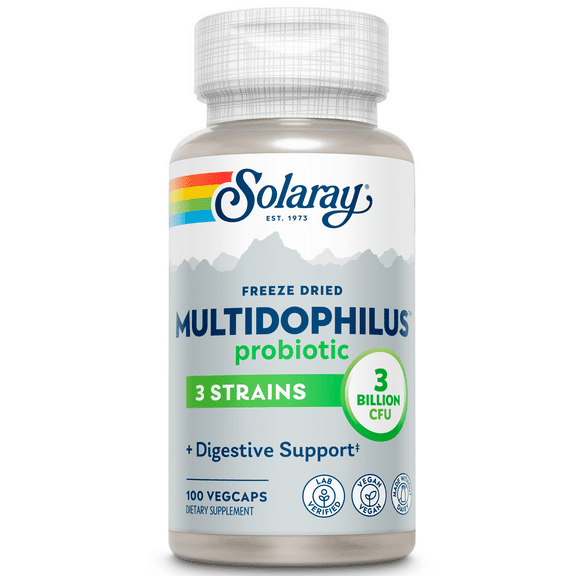 Solaray Multidophilus 3 Freeze Dried | 3 Billion CFU | Probiotics L. acidophilus, B. bifidum, and L. bulgaricus for Healthy Gut Support | 100 VegCaps