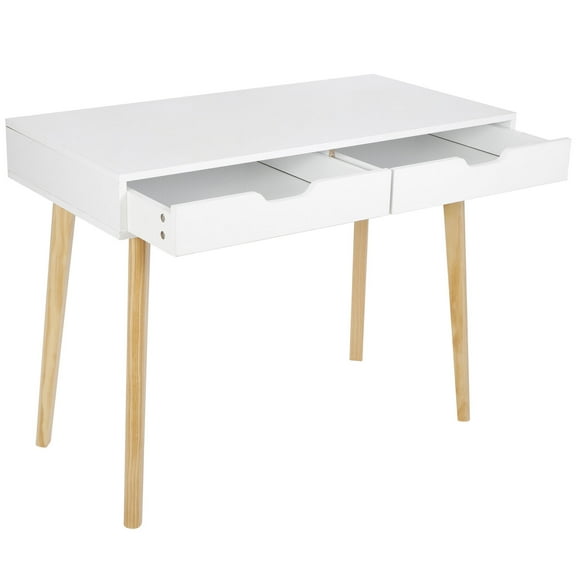 YYEAN 30" Small Computer Desk - White Writing Table with 2 Storage Drawers & Sturdy Metal Frame for Home Office, Dorm & Compact Spaces