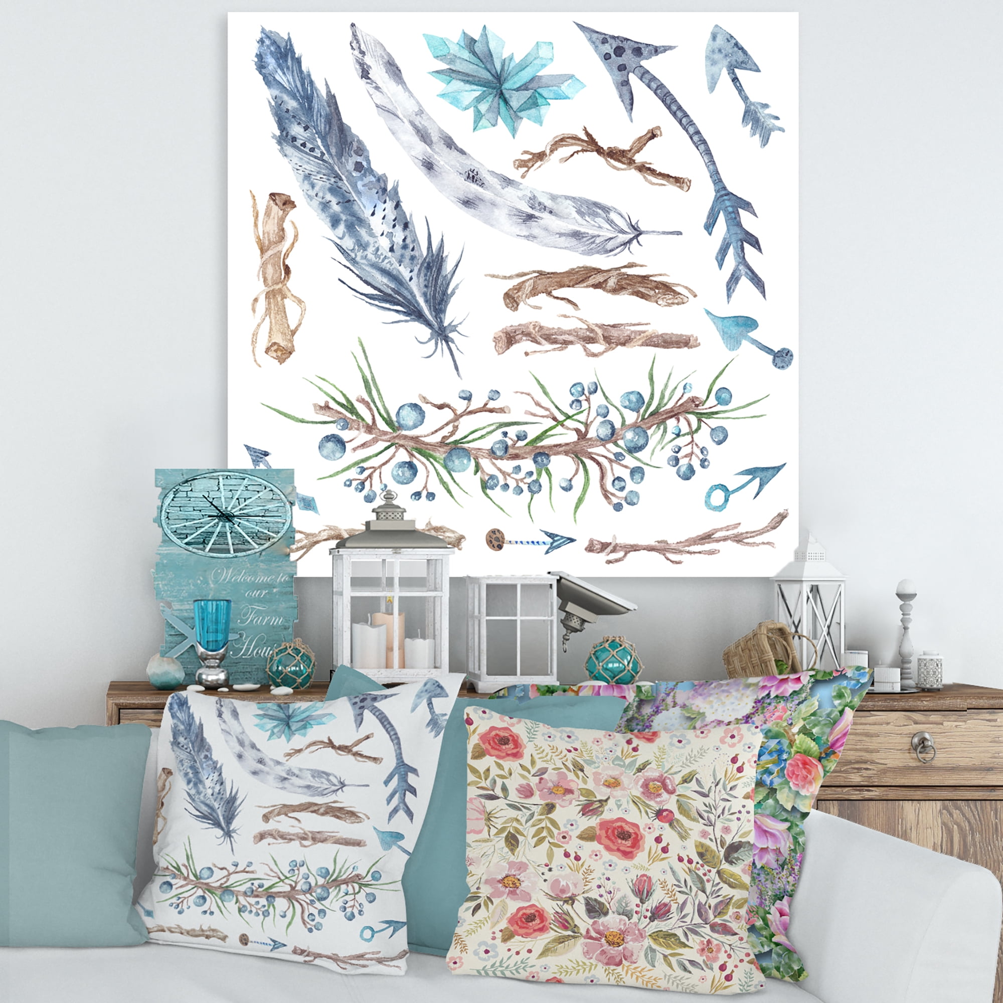 Designart ' Tribal Forest Elements ' Bohemian & Eclectic Canvas Wall Art Print