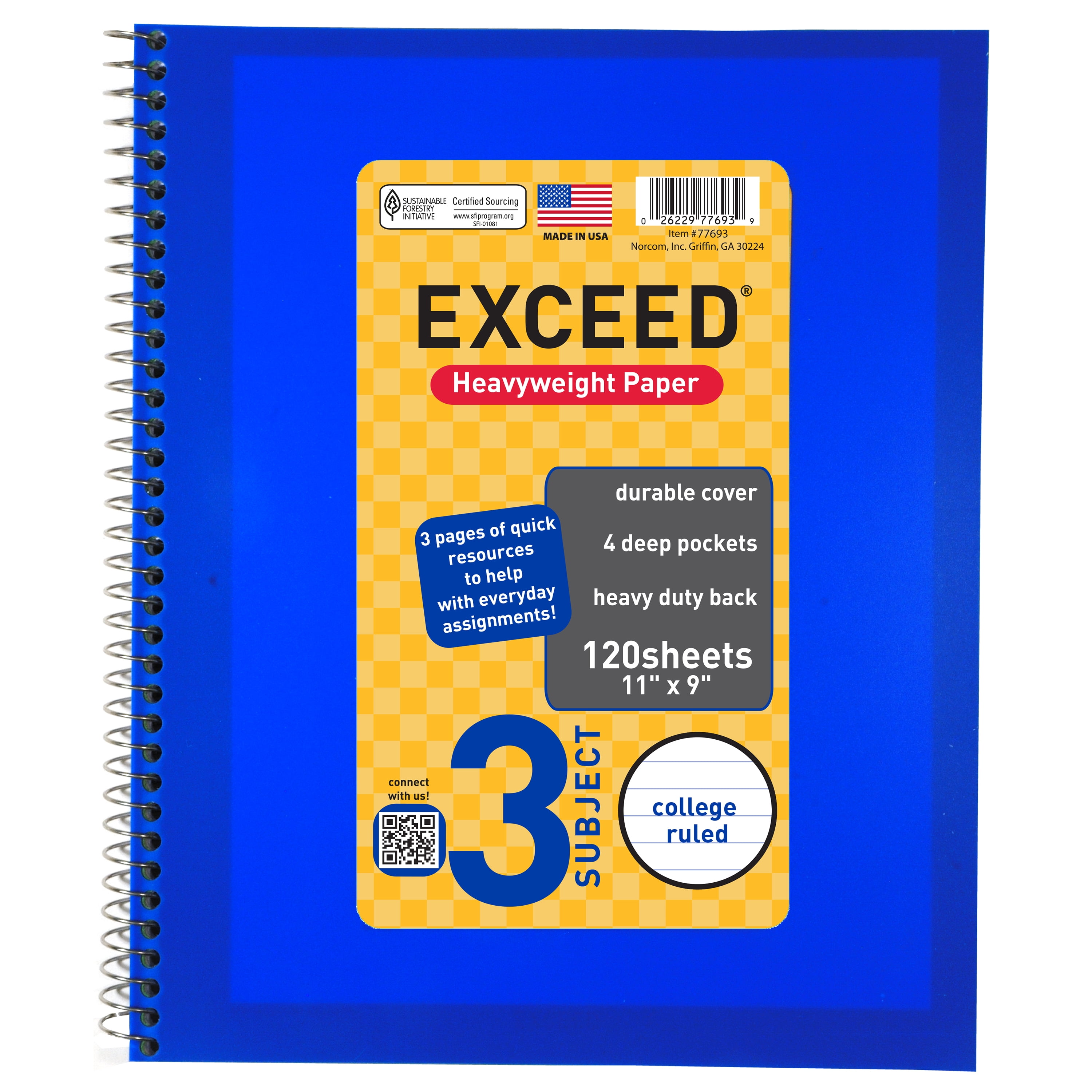 Exceed Spiral Notebook, College Ruled, 3 Subject, 120 Sheets, 9
