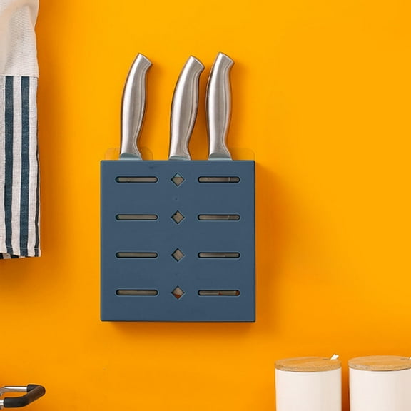 FeiFu Wall Mounted Knife Block Organizer, Self-Adhesive with Screws Under Cabinet Kitchen Knife Storage, No Drill Wall Mount Knife Rack, Knife Blocks Insert, Space Saving Organizer Blue