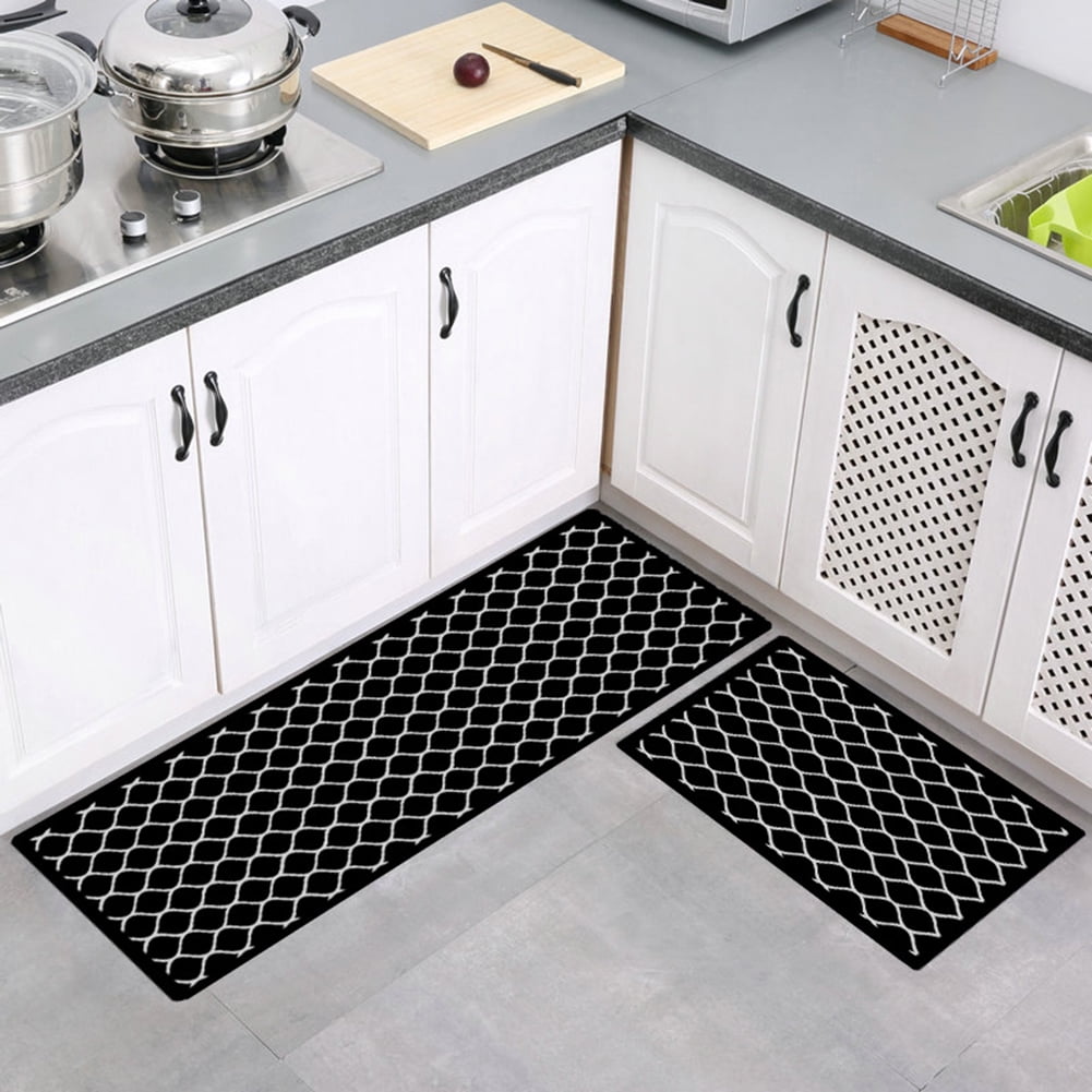2 Pieces Microfiber NonSlip Soft Kitchen Mat Bath Rug Doormat Runner Carpet Set