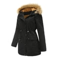 thumbnail image 2 of Qertyioot Winter Hooded Tops for Women,And Plush Loose Drawstring Long Solid Color Jacket, 2 of 7