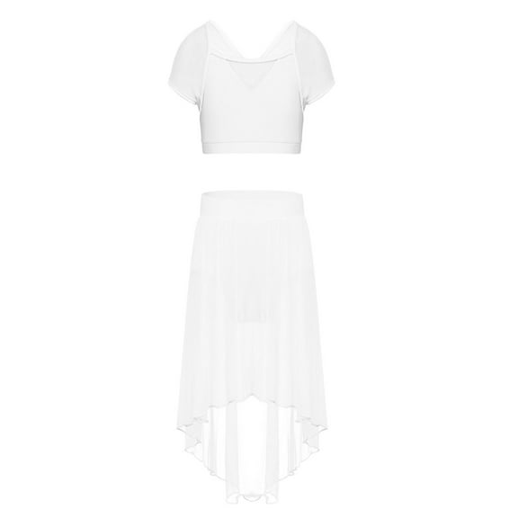 YiZYiF Girls Ballet Dance Outfit Crop Top with Mesh Skirt Lyrical Dance Dress