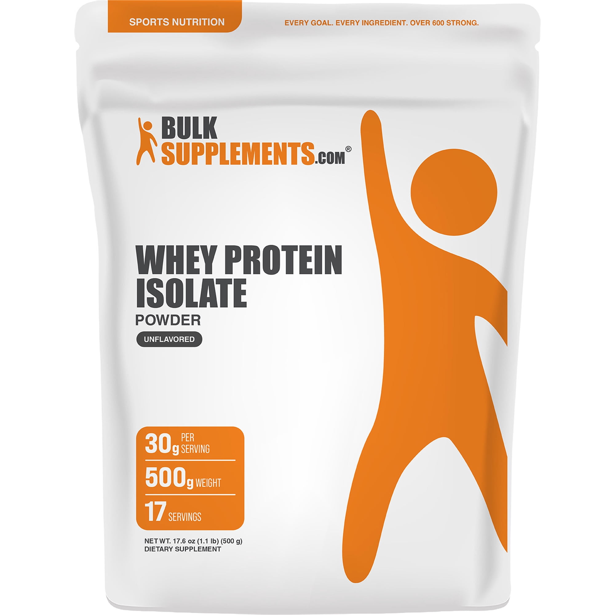 BulkSupplements Whey Protein Isolate Powder - 90%, Whey Protein Supplement, with BCAAs - Unflavored, 500g (1.1 lbs)