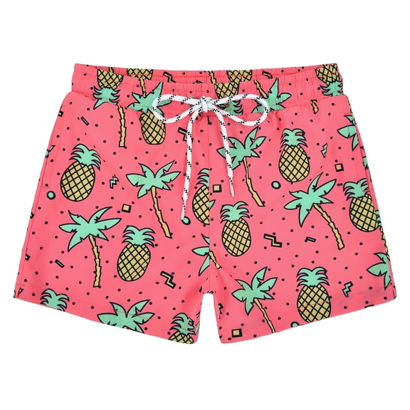 Toddler Boys Swim Trunks Quick Dry Boys Swim Shorts with Mesh Liner Beach Toddler Boys Bathing Suit Pink Pineapple 3T