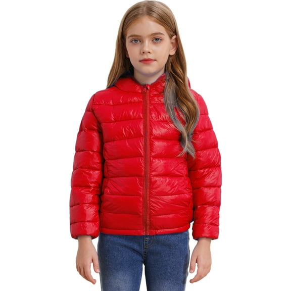 Zaldita Kids Boys Girls Hooded Puffer Jacket Lightweight Coat Zipper Warm Winter Outerwear Red 3-4
