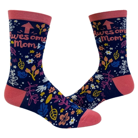 Women's Awesome Mom Socks Cute Mothers Day Flowers Novelty Footwear for Mama