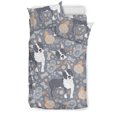 thumbnail image 1 of Ensemble de Literie Motif Fleur de Boston Terrier Fond Gris, 1 of 5