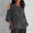 thumbnail image 2 of Amzcrzy Women Plus Size Cotton Linen Tops Women Summer Solid Casual Loose Basic Tops Fashion 3/4 Length Sleeves T Shirt Oversized Crewneck Tees Tops Blouses, 2 of 6