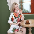 thumbnail image 4 of Defitshape Women's Summer Kimono Robe Short Pjs Satin Bride Soft Floral Printed V Neck Silky Bathrobe White Large, 4 of 4