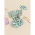 thumbnail image 6 of Aojekbee Baby Girls Father's Day Outfits Letter Print Fly Sleeve Romper with Floral Shorts and Heaband 3 Pcs Summer Set, 6 of 10