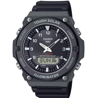 Casio W-214HC-1AVCF Men's Black Chronograph Watch with Solar