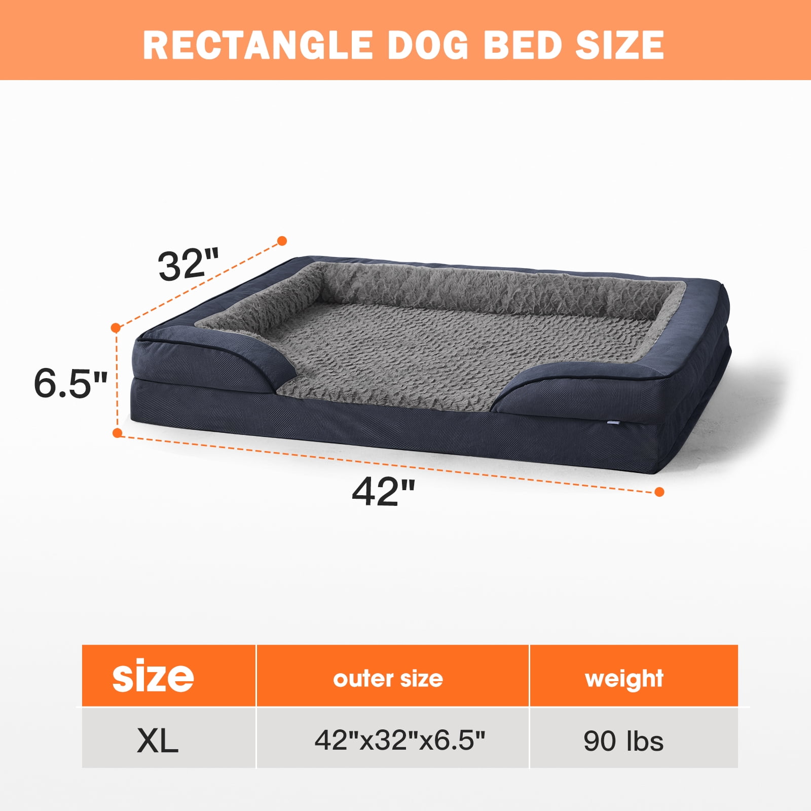 Extra Large Orthopedic Dog Bed, Waterproof Dog Couch Bed with Removable Washable Cover, Dog Sofa Bed X Large, Egg-crate Foam, Waterproof Lining, Nonskid Bottom, Gray, 42in