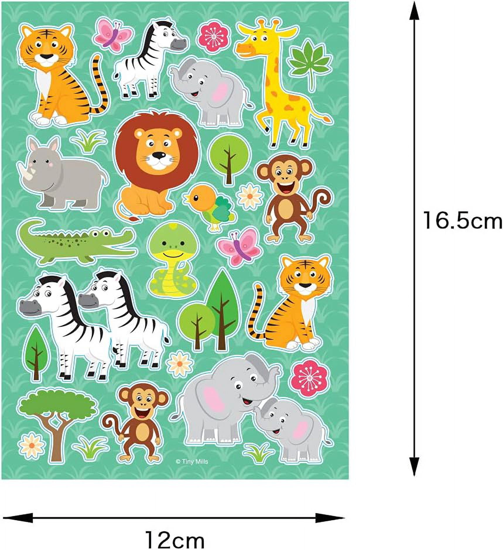 Safari Animals Jungle Book Birthday Party Assortment Favor Set of 108 pcs (12 Large Party Favor Treat Bags with Handles, 24 Self-Ink Stamps for Kids, 12 Sticker Sheets, 12 Coloring Books, 48 Crayons)