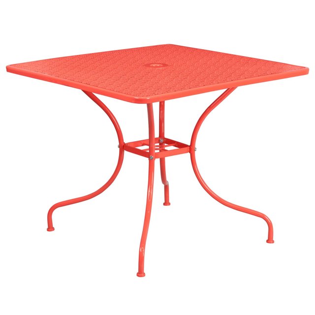 35.5'' Square Coral Indoor-Outdoor Steel Patio Table