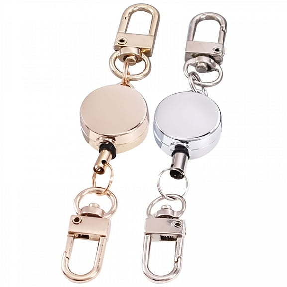 GJX 2 Pcs Easy-To-Pull Key Ring Chain Chains Lanyard Retractable Keychain Heavy Duty Multi-Functional Id Card Holders Work Retractable Key Ring