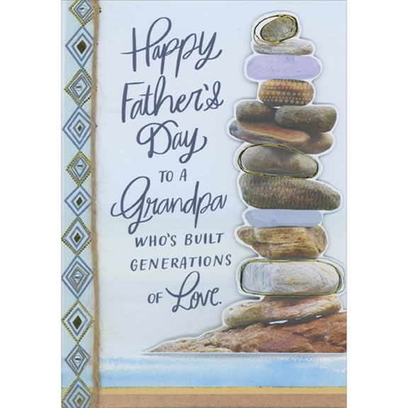 Designer Greetings Built Generations of Love: 3D Stack of Rocks, Brown String and Gems Hand Decorated Father's Day Card for Grandpa