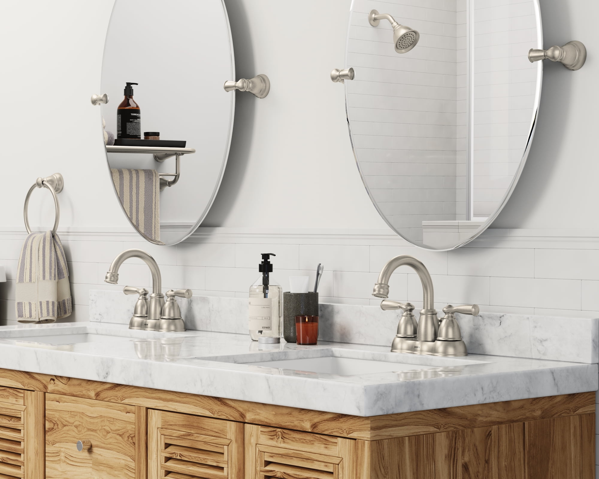 Moen Weylon Two Handle Spot Resist Brushed Nickel Centerset Bathroom Sink Faucet, 84790SRN