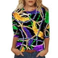 thumbnail image 1 of Outfmvch Chemises Mardi Gras pour Femmes, Manches 3/4 Hauts pour Femmes, Tenue Mardi Gras pour Femmes, Blouses pour Femmes, Hauts d'Entraînement pour Femmes, Tunique Graphique de Carnaval Manches 3/4 Col Rond Blouse Verte 2TG, 1 of 5