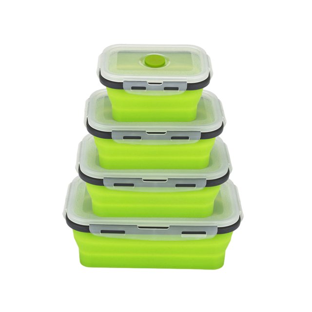 Monstrate Contenedor de almacenamiento de alimentos de Gel de sílice, 4 Uds., fácil de limpiar, microondas versátil que ahorra espacio Mostrada Verde