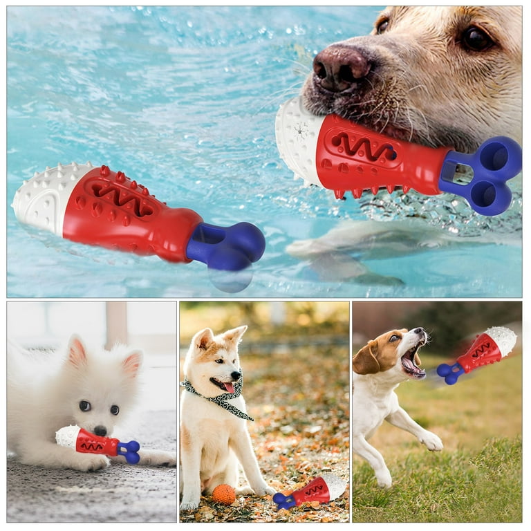 QLOUNI Dog teething toy for Aggressive Chewers 2 in1 Pet Bone Toy Silicone  Bone Toothbrush Stick for Large Dog Chew Toys & Puppy Dog Toys,Red 