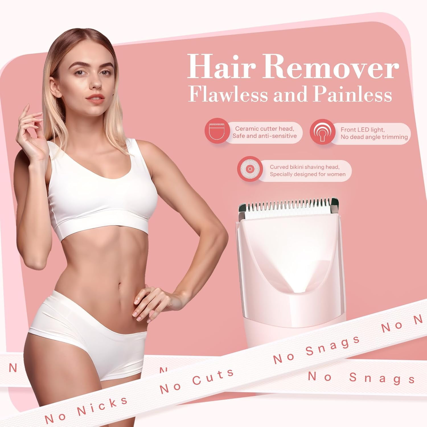 Bikini Trimmer for Women, 2 in 1 Electric Shaver for Women, Pubic Hair Trimmer Waterproof IPX7 with LED, Bikini Razor for Leg Arm Underarm Bikini Area, Christmas Gifts for Her - Rose Pink