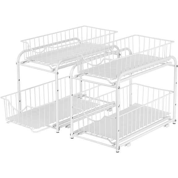 2-Tier Under Sink Storage Sliding Basket Organizer Drawer 2 Pack, White