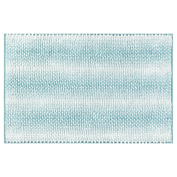 Unique Bargains Chenille Bathroom Rug Absorbent Non-Slip Striped Plush Shaggy Bath Rugs Lake Green 16" x 24"