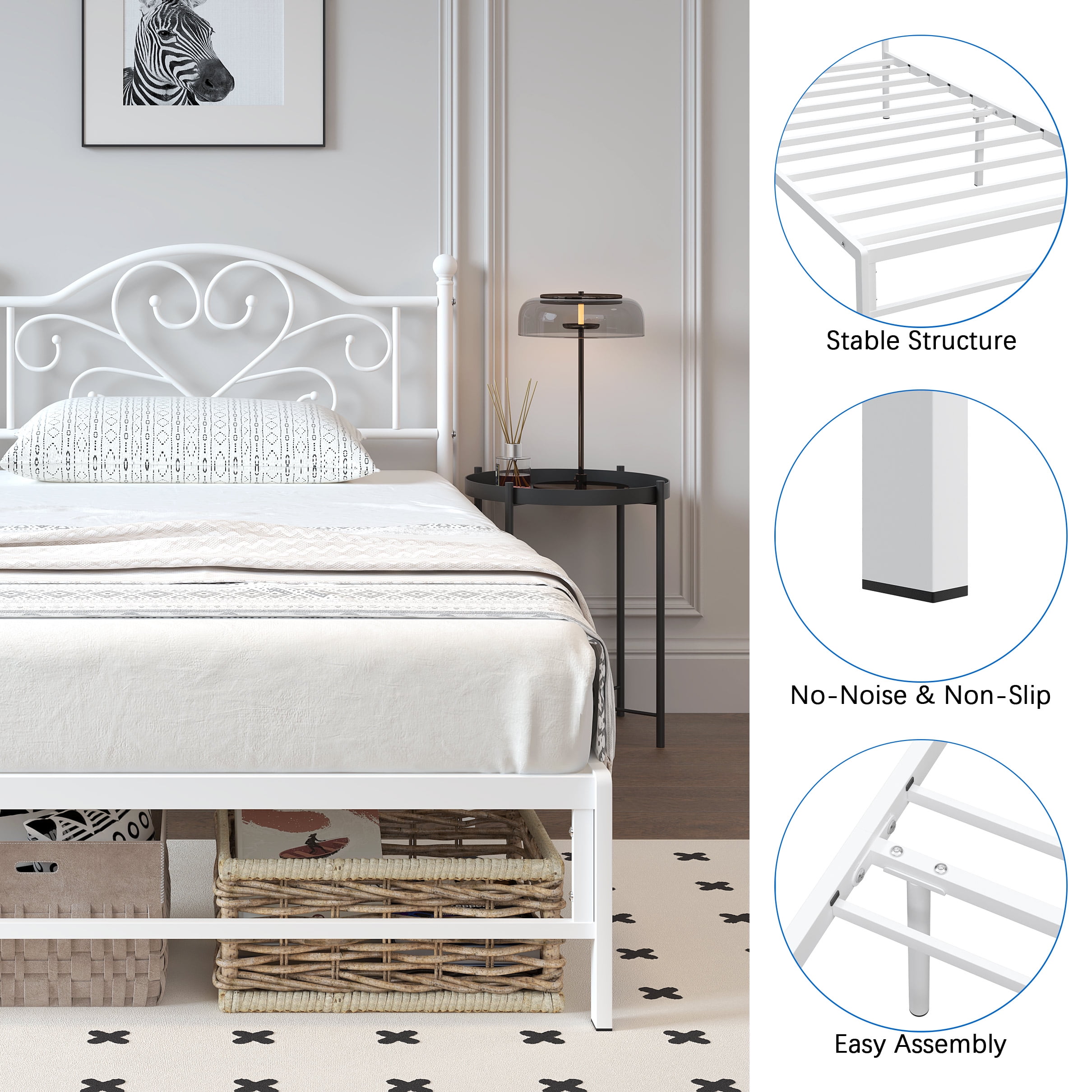 Yoneston Twin Metal Platform Bed Frame with Victorian Style Yoneston Twin Metal Platform Bed Frame with Victorian Style