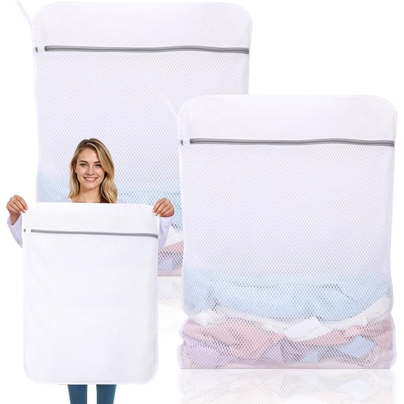 2 Pack XX-Large Mesh Laundry Bags for Delicates, 24 x 32 Inches Reusable Laundry Bag Durable Wash Bags for Washing Machine for College, Family, Travel, Storage