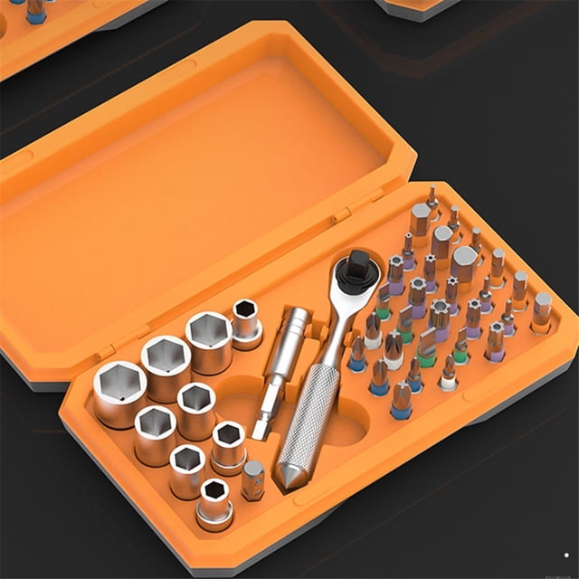 Juego de destornilladores 42 en 1 con llave dinamométrica de carraca, accionamiento magnético y barra de extensión, ideal para la reparación de muebles.
