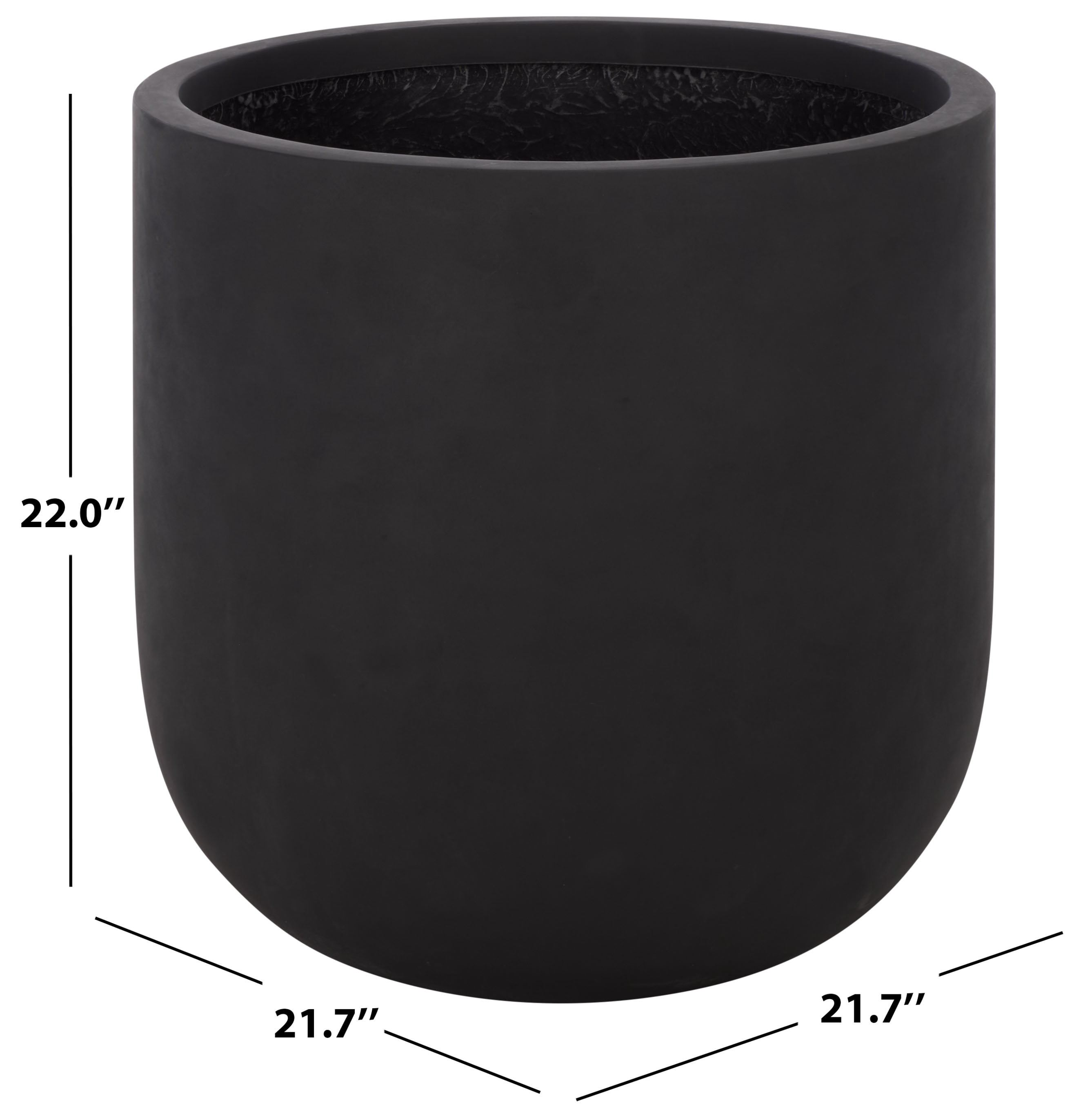 Safavieh 21.7" x 21.7" x 22" Round Black Fiberstone Plant Pot