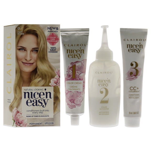 Clairol Nice'n Easy Permanent Hair Dye, 9 Light Blonde Hair Color, Pack of 1
